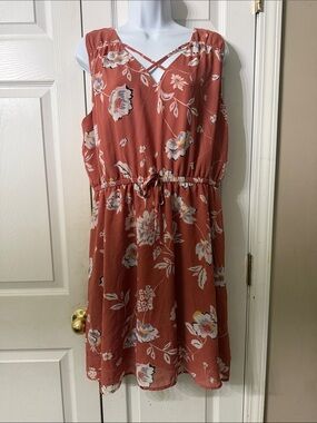 Maurices  Rust Floral Sleeveless Drawstring Sundress Sz L NWOT